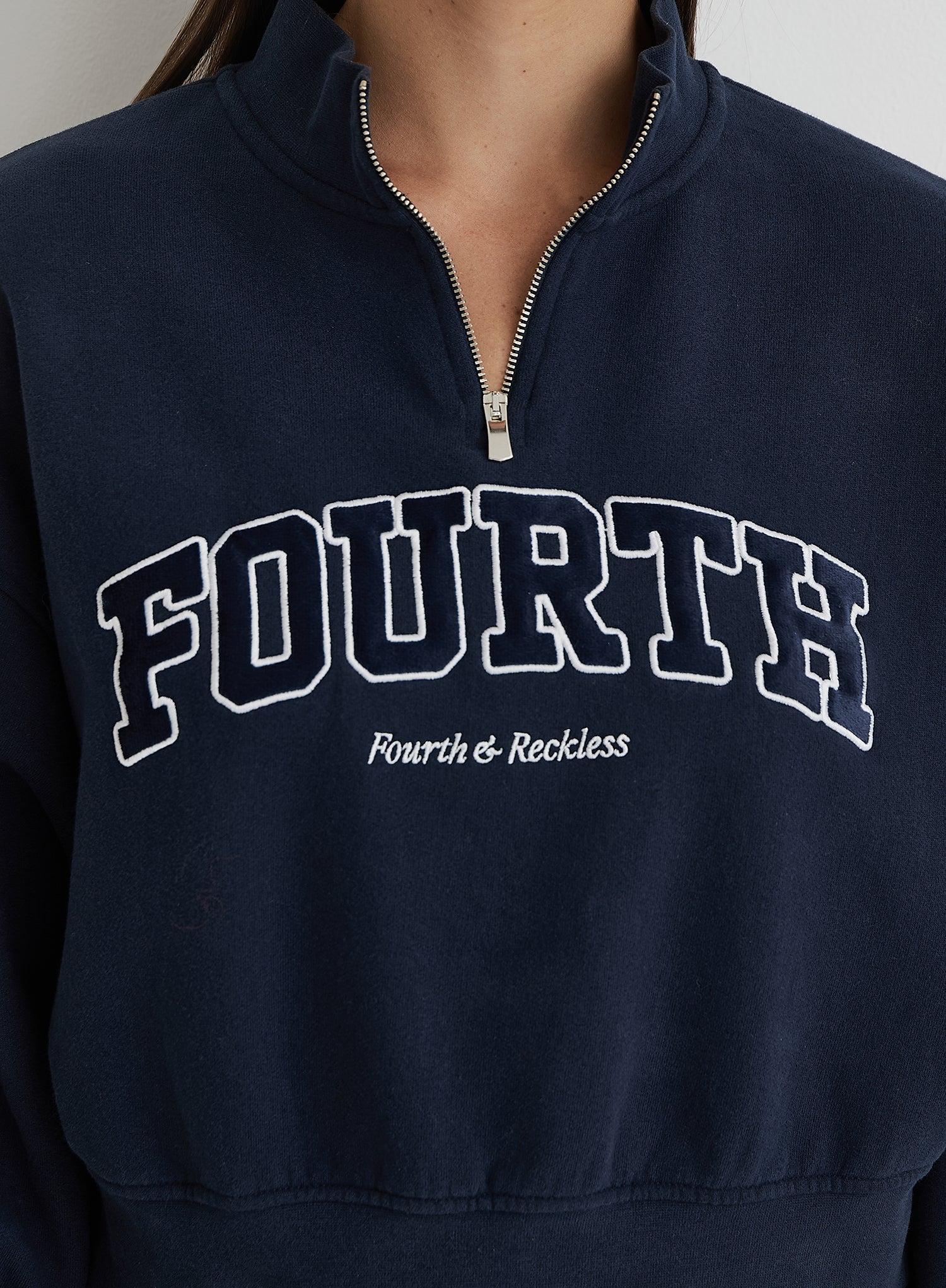 Navy Fourth Half Zip Cropped Sweatshirt